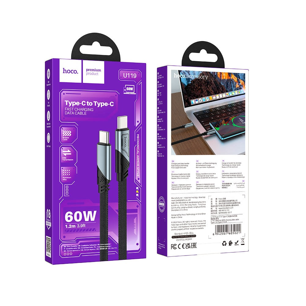 Cable Hoco U119 Machine Tipo-C a Tipo-C 60W Negro