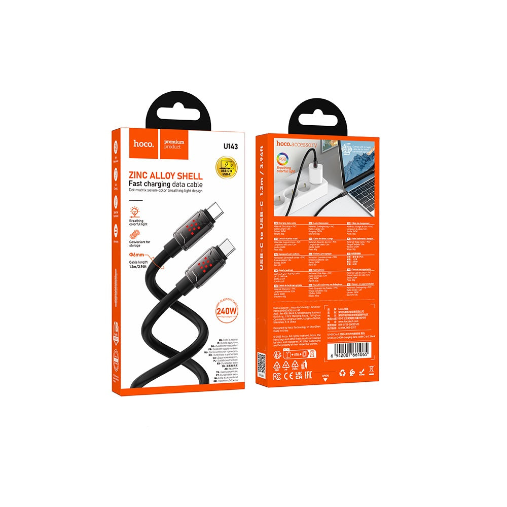 Cable Hoco U143 Joy Tipo-C a Tipo-C 240W Negro