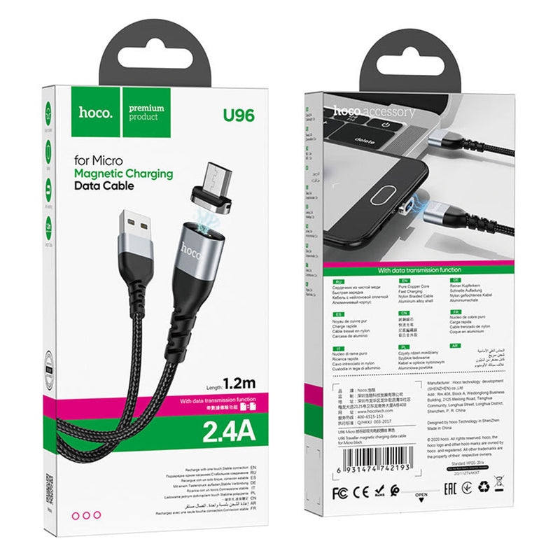 Cable Magnetico USB a Micro USB V8 1.2m Hoco U96 Negro