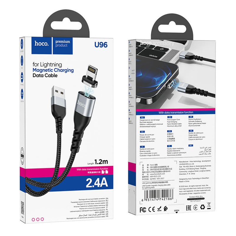 Cable Magnetico USB a Lightning 1.2m Hoco U96 Negro Calidad