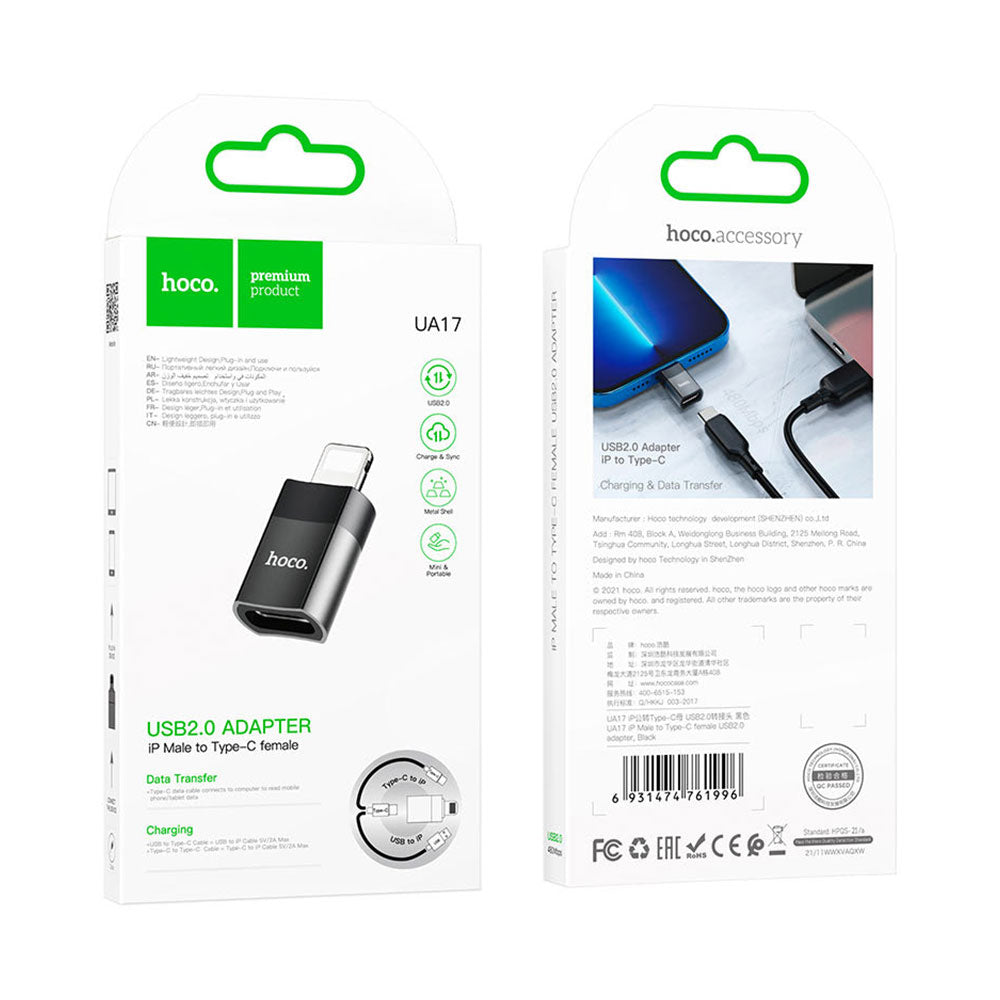 Adaptador USB C a Lightning con soporte OTG Hoco UA17 Negro