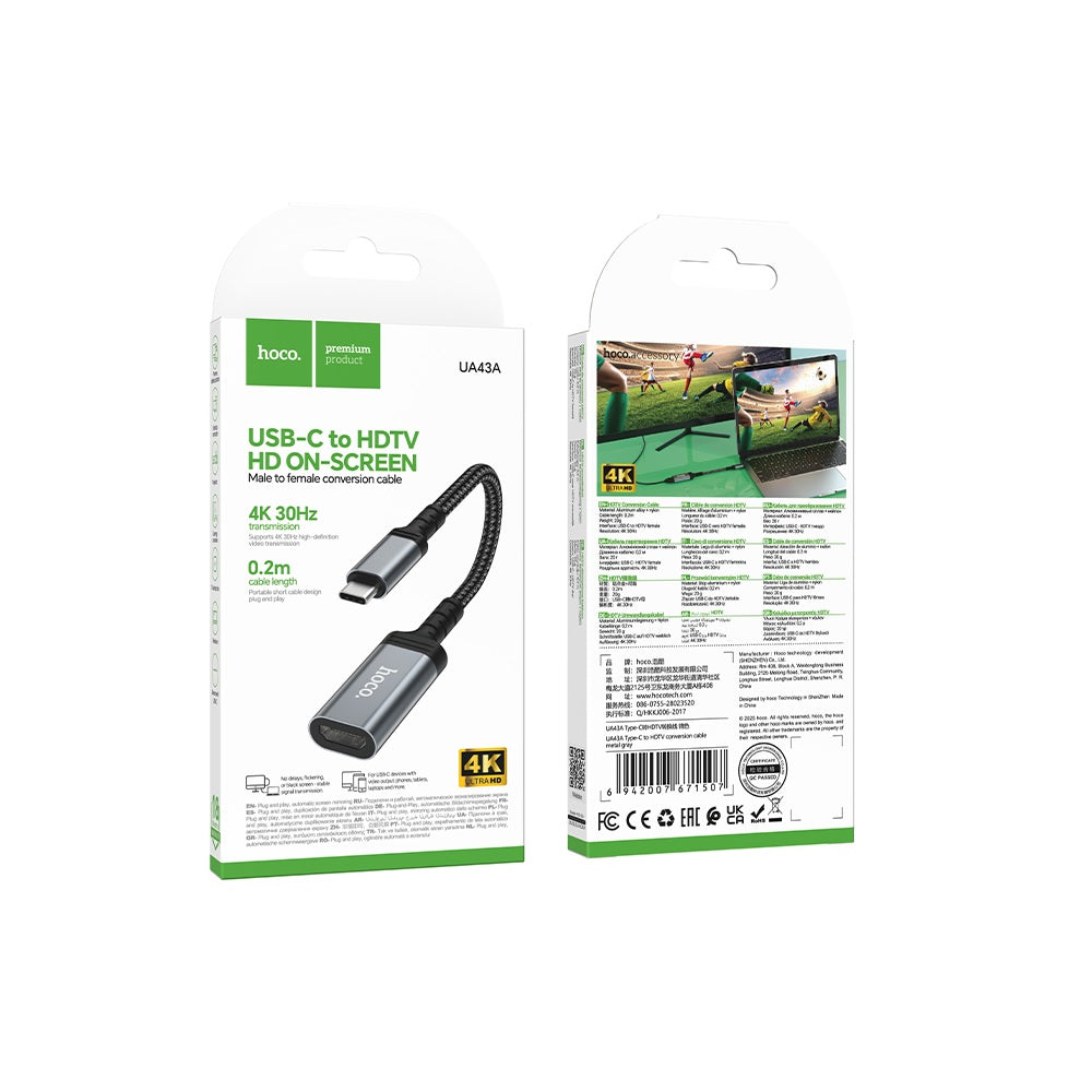 Cable Adaptador Hoco UA43A Tipo C a HDMI HDTV 4K 60Hz 2M Negro