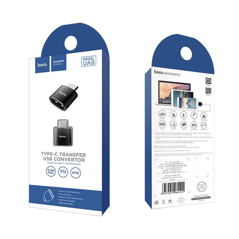 Adaptador USB a Tipo C con soporte OTG Hoco UA5 Negro