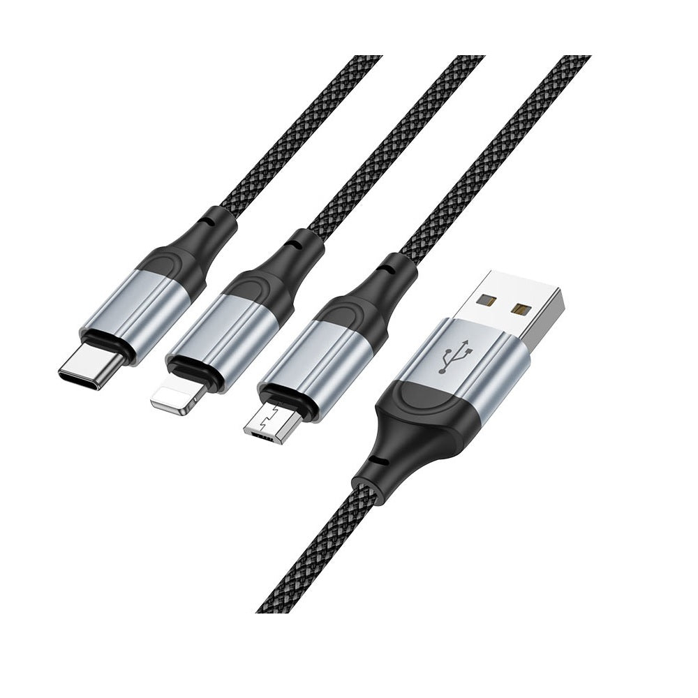Cable Hoco X102 Fresh 3 en 1 USB a iP/Micro/Tipo-C Negro