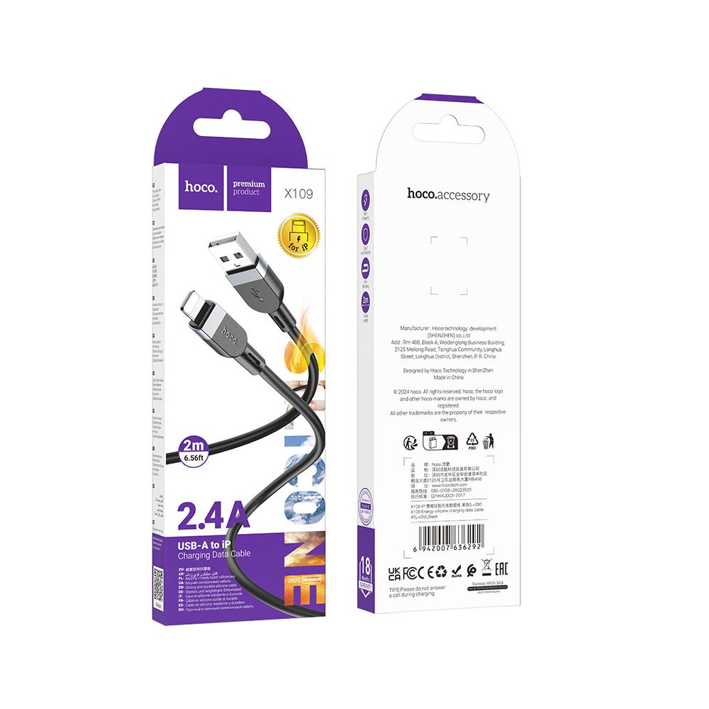 Cable Hoco X109 Energy Silicona USB a iP PD 2m Negro