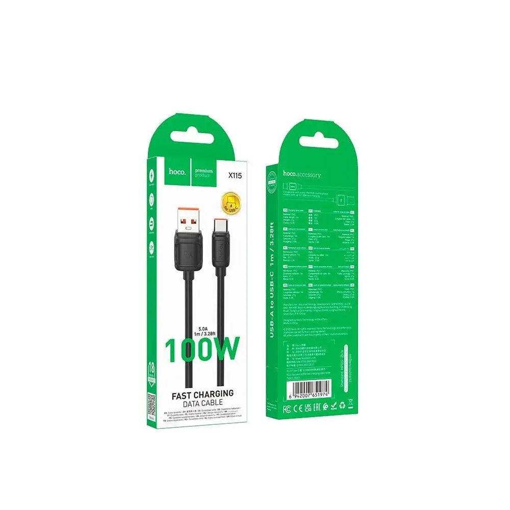 Cable Hoco X115 Surpass USB a Tipo-C 100W Carga Rápida Negro