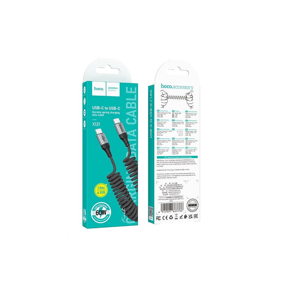 Cable Hoco X121 Nuevo Tipo-C a Tipo-C 60W Negro