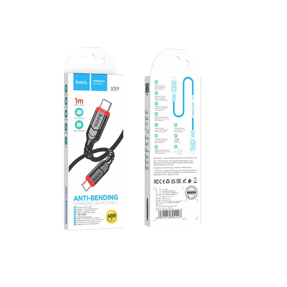 Cable Hoco X59 Victory Tipo-C a Tipo-C 60W 1m Negro