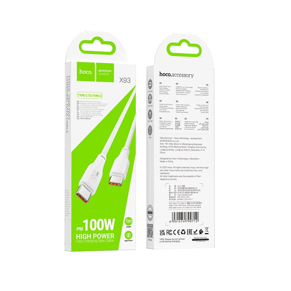 Cable Hoco X93 Tipo-C a Tipo-C 100W Fast Charge 1m Blanco