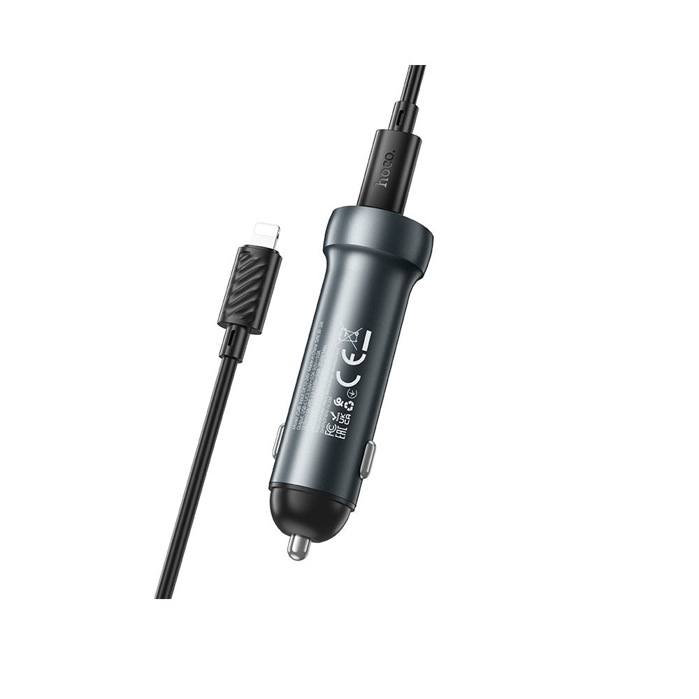 Cargador para auto Hoco Z54B PD60W Cable Tipo C a iP Gris