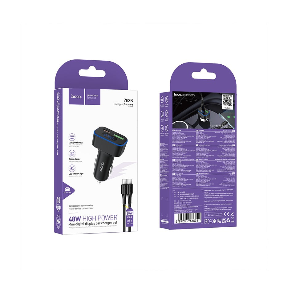 Cargador para auto Hoco Z63B 48W Cable Tipo C a C Negro