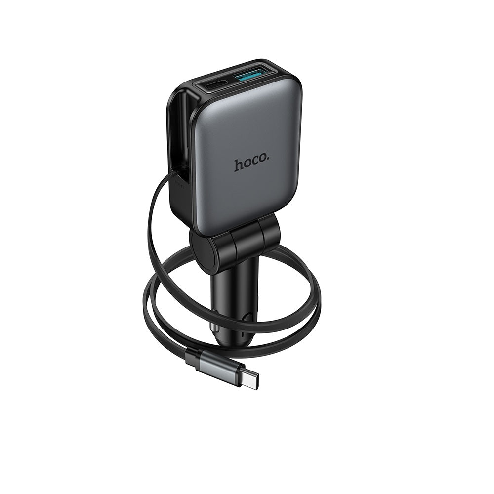 Cargador para auto Hoco Z67 Cable Retractil PD60W Negro