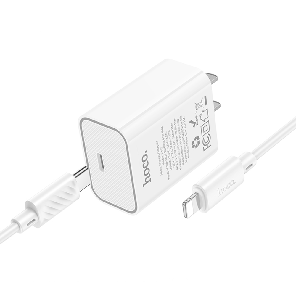 Cargador Hoco C143 PD20W Cable Tipo C a iP Blanco