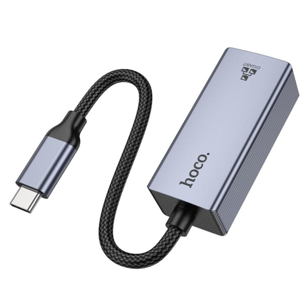 Adaptador Hoco UA37 Tipo-C Ethernet Gigabit 1000Mbps Metal Gris