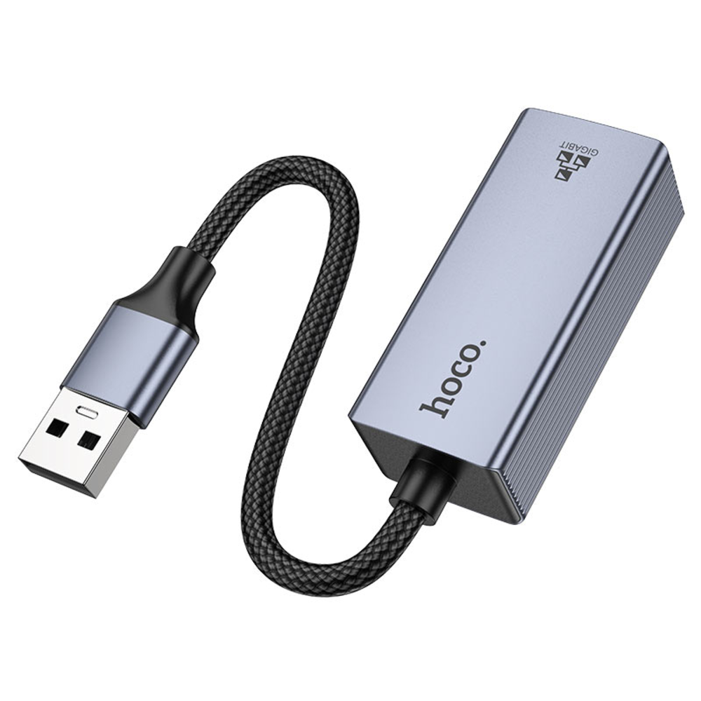 Adaptador Hoco UA37 USB a Ethernet Gigabit 1000Mbps Metal Gris
