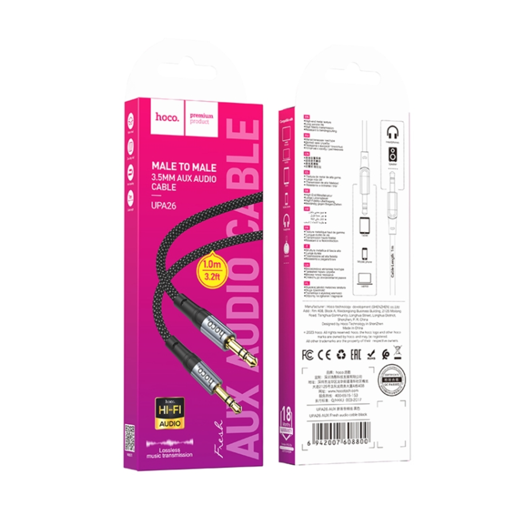 Cable Hoco UPA26 Fresh Auxiliar de Audio Plug 3.5 a 3.5 Negro