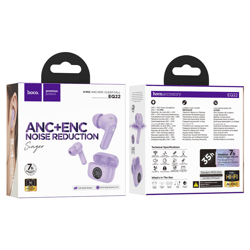 Audífonos Inalambricos Hoco EQ22 Bluetooth ANC ENC Purpula