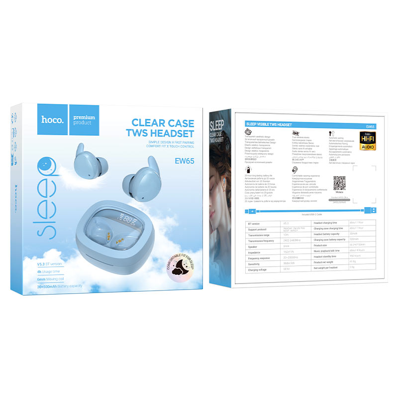 Audífonos Inalambricos Hoco EW65 Bluetooth Sleep Mini Azul