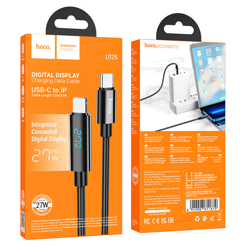 Cable Hoco U125 Benefit Tipo-C a iP PD Con Pantalla Negro