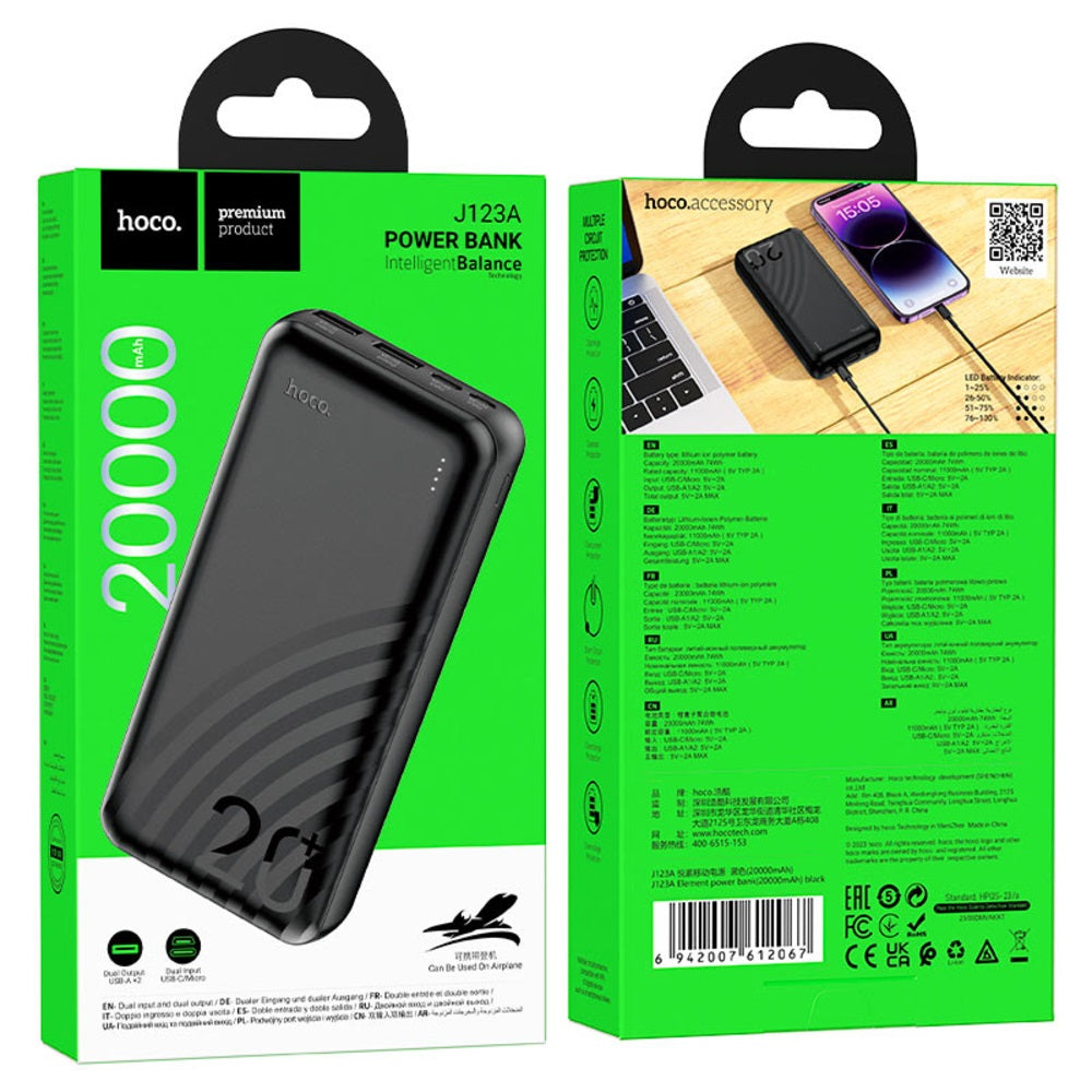 Power Bank 20000mAh Hoco J123A Element Negro