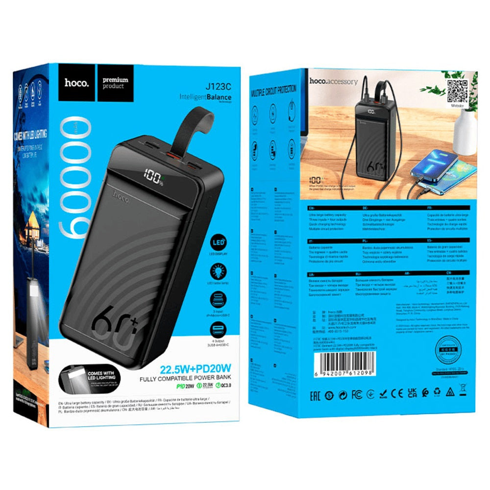 Power Bank 60000mAh Hoco J123C Pantalla Digital 22.5W Negro