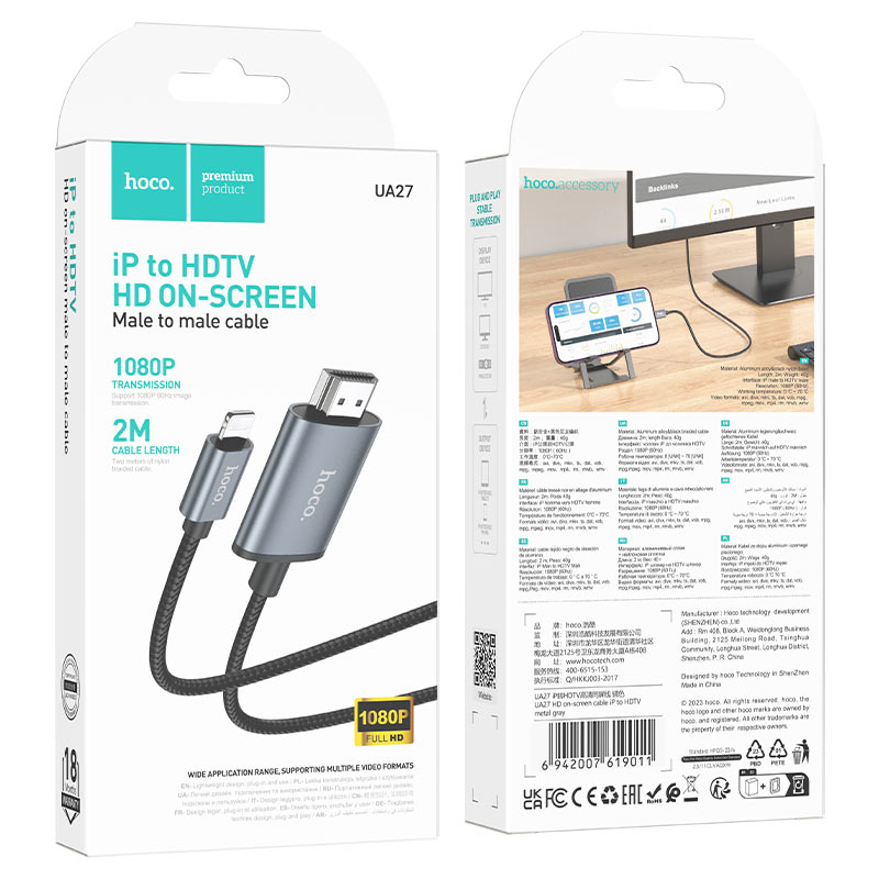 Cable Hoco UA27 Tipo-C a HDMI Adaptador Espejo Video HD Negro