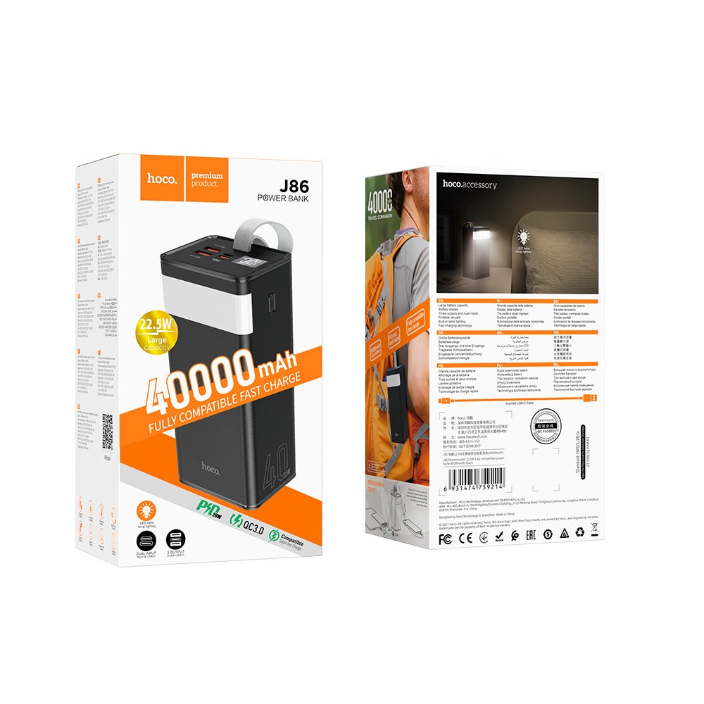 Power Bank 40000mAh Hoco J86 Carga Rapida 22.5W Negro