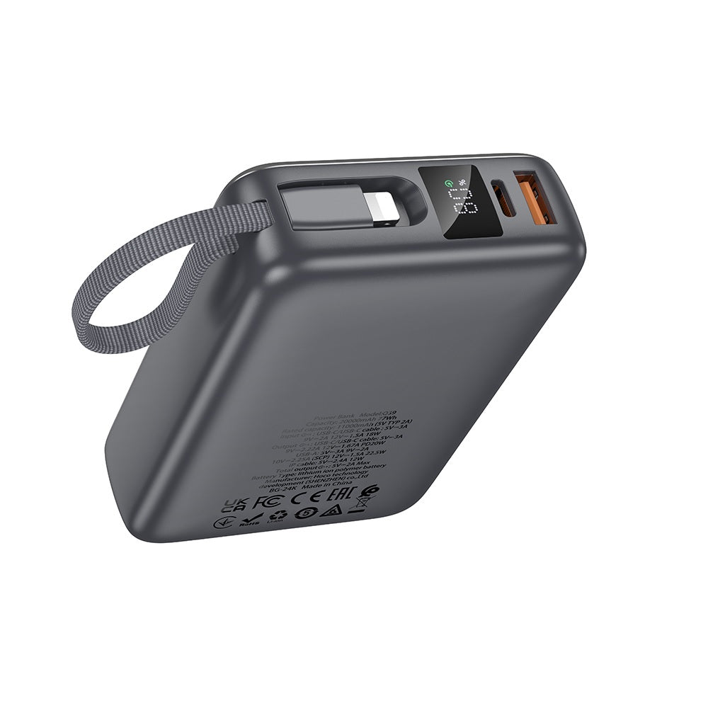 Power Bank 20000mAh Hoco Q39 Eminente Con Cable 22.5WNegro