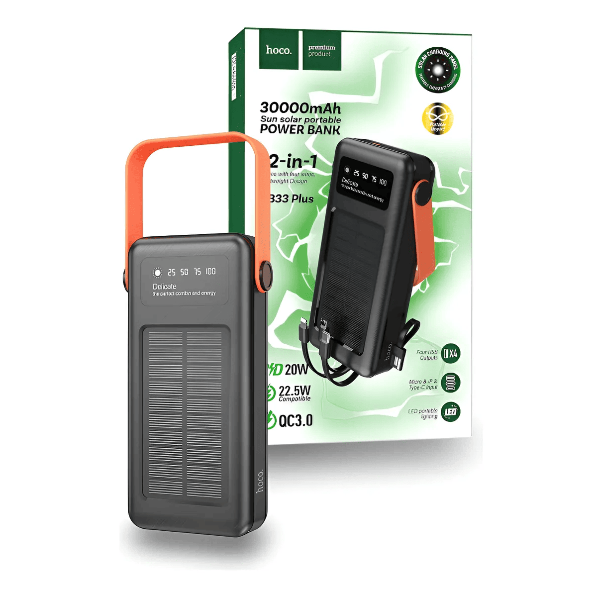 Power Bank 30000mAh Hoco DB33 Plus Solar 22.5W Negro