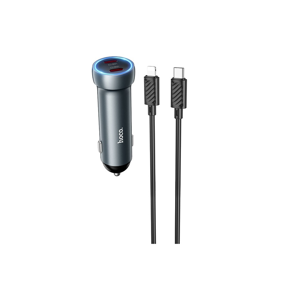 Cargador para auto Hoco Z54B PD60W Cable Tipo C a iP Gris