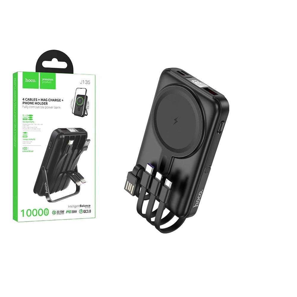 Power Bank Magnetico 10000mAh 4 Cables 22.5W HOCO J135 Negro