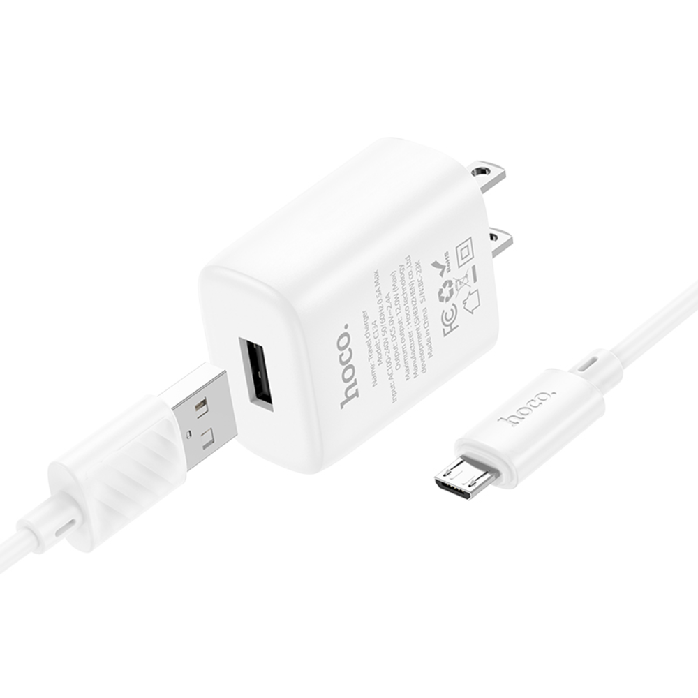 Cargador Hoco C134 Solid Cable Micro USB V8 12W Blanco