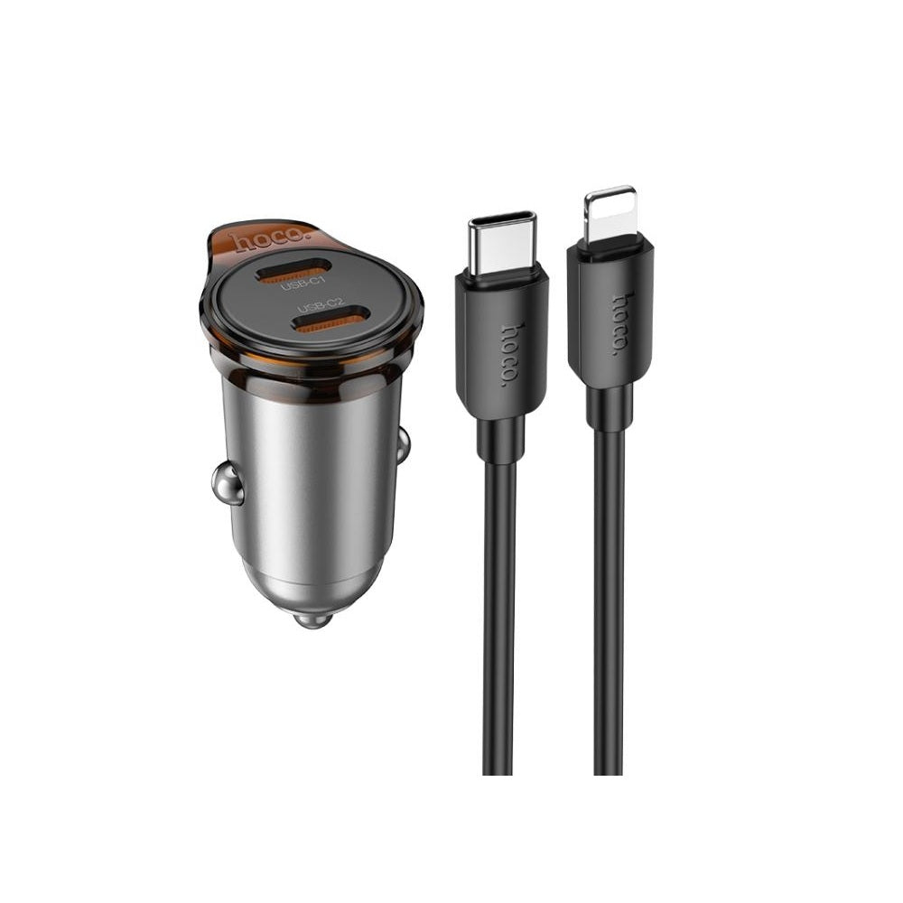 Cargador para auto Hoco NZ16B PD45W Cable Tipo C a iP Gris