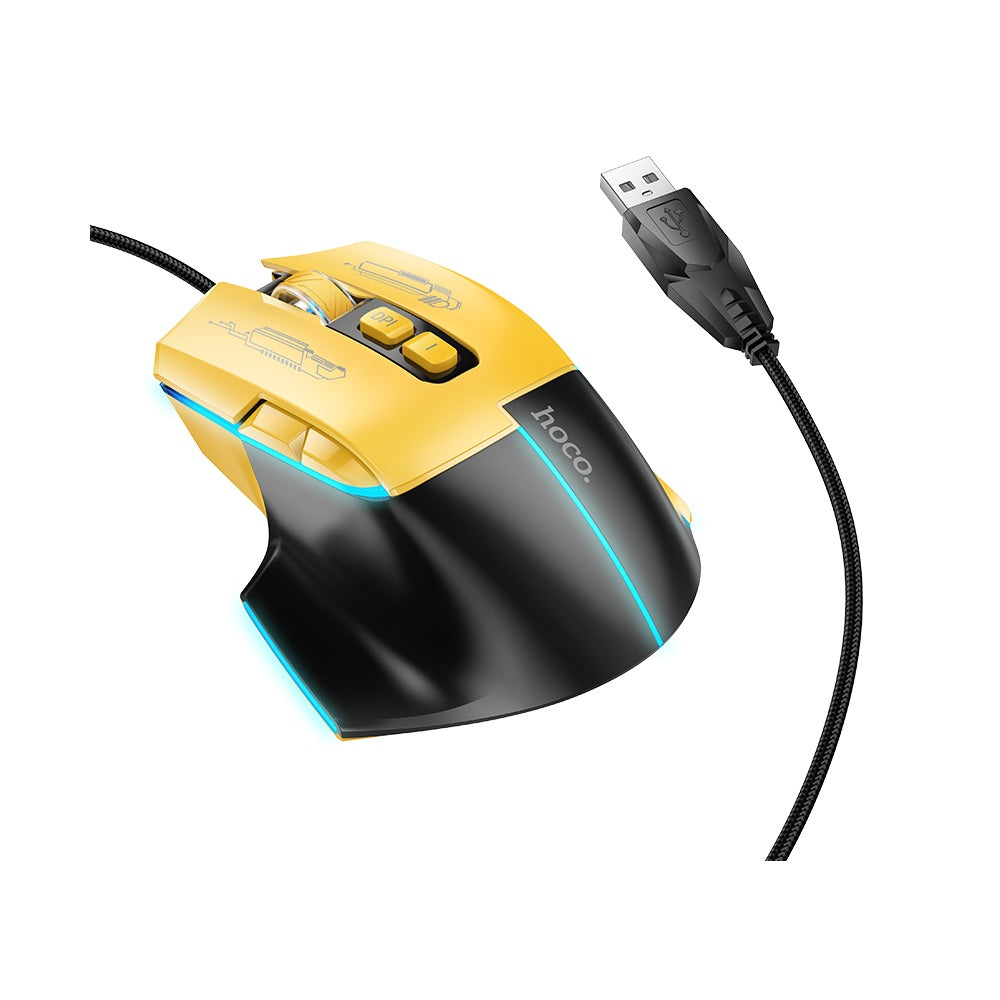 Mouse Gamer Alambrico RGB Optico Hoco GM31 Negro Amarillo