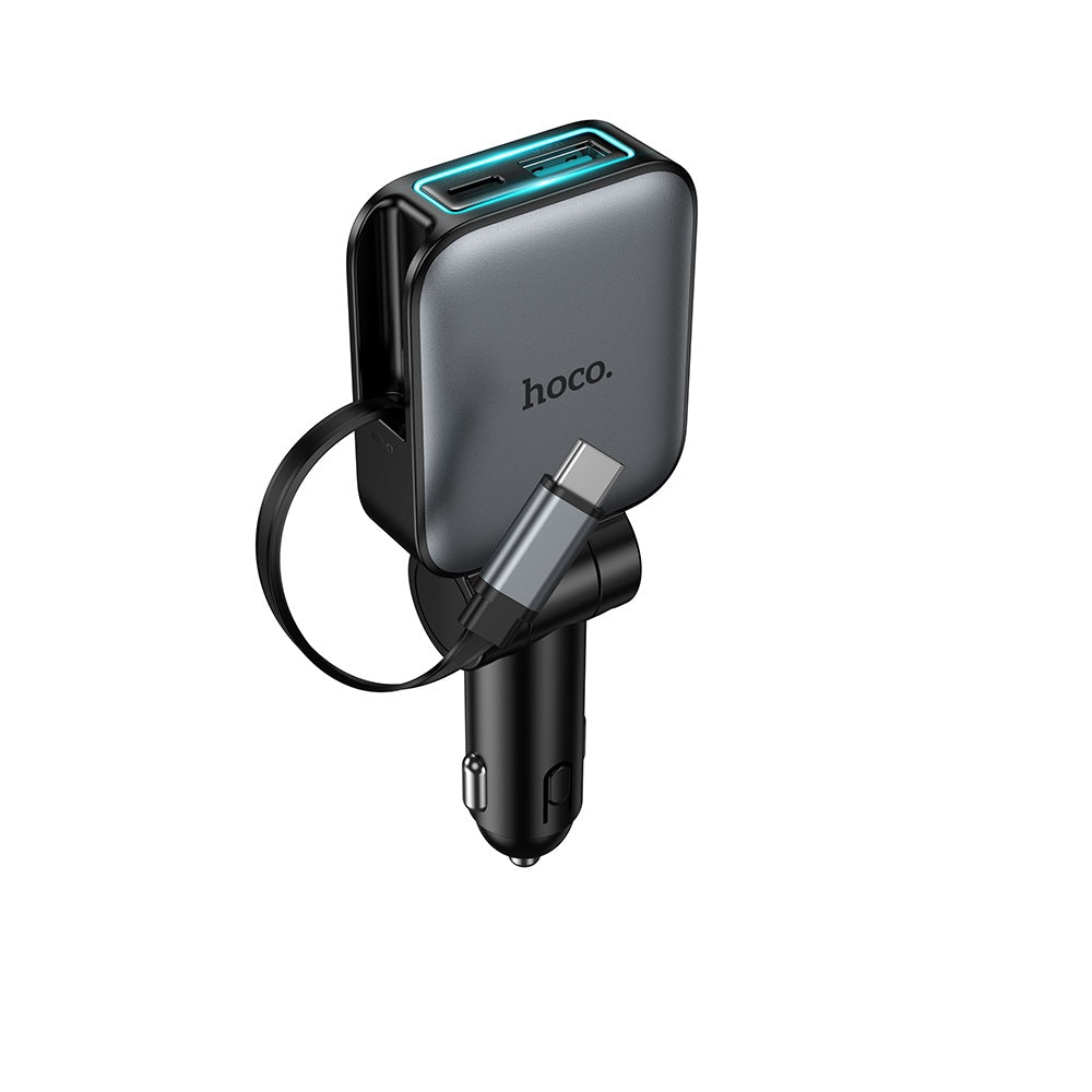 Cargador para auto Hoco Z67 Cable Retractil PD60W Negro