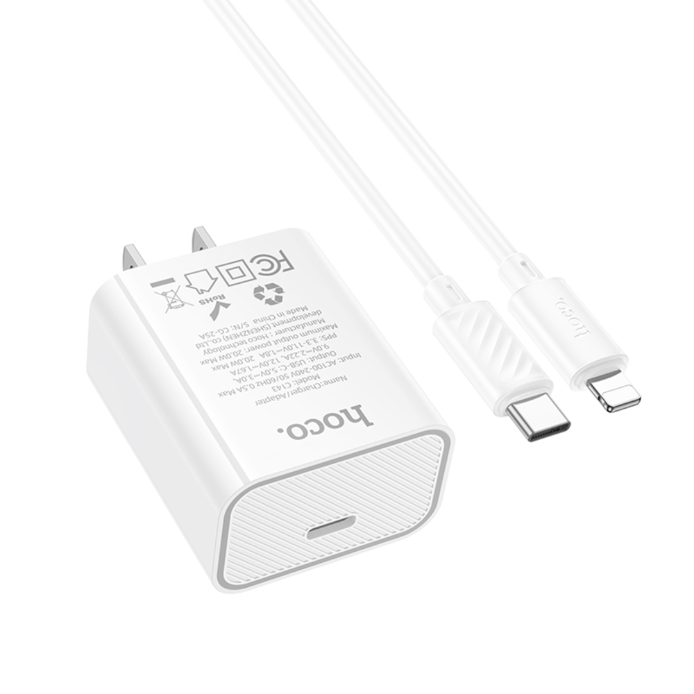 Cargador Hoco C143 PD20W Cable Tipo C a iP Blanco