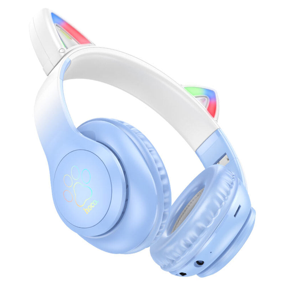 Audifonos Bluetooth Hoco W42 Orejas Gato Diadema Con Luces Celeste