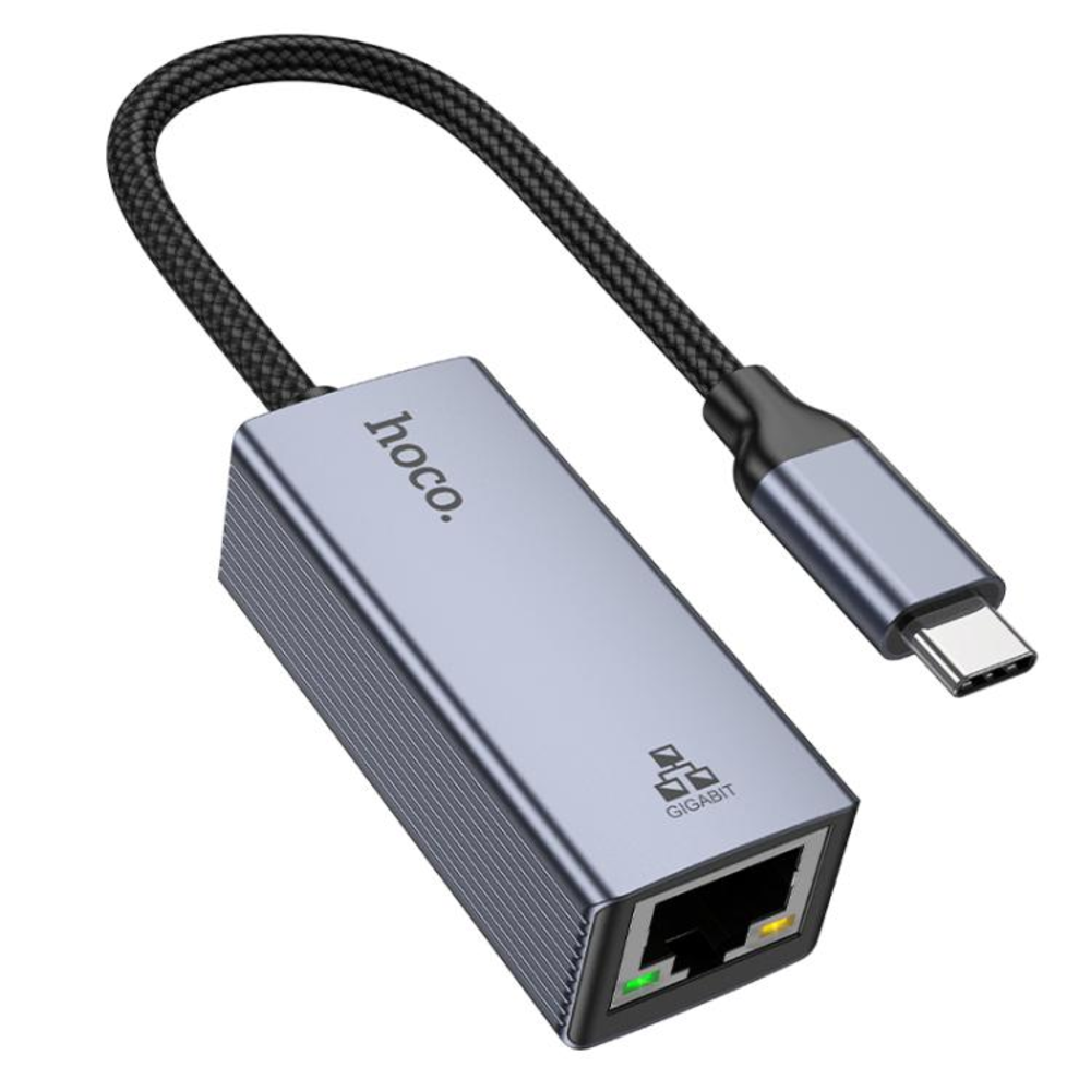 Adaptador Hoco UA37 Tipo-C Ethernet Gigabit 1000Mbps Metal Gris