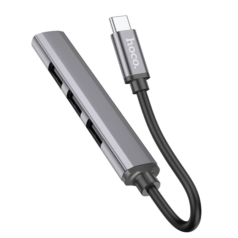 Hub AdaptadorHoco HB26 4 en 1 Tipo-C a USB 3.0 2.0 Gris