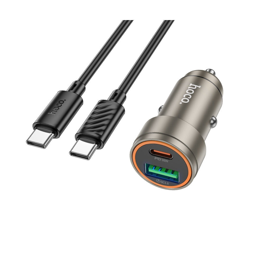 Cargador para auto Hoco Z57A PD30W QC3.0 Cable Tipo C a C Gris