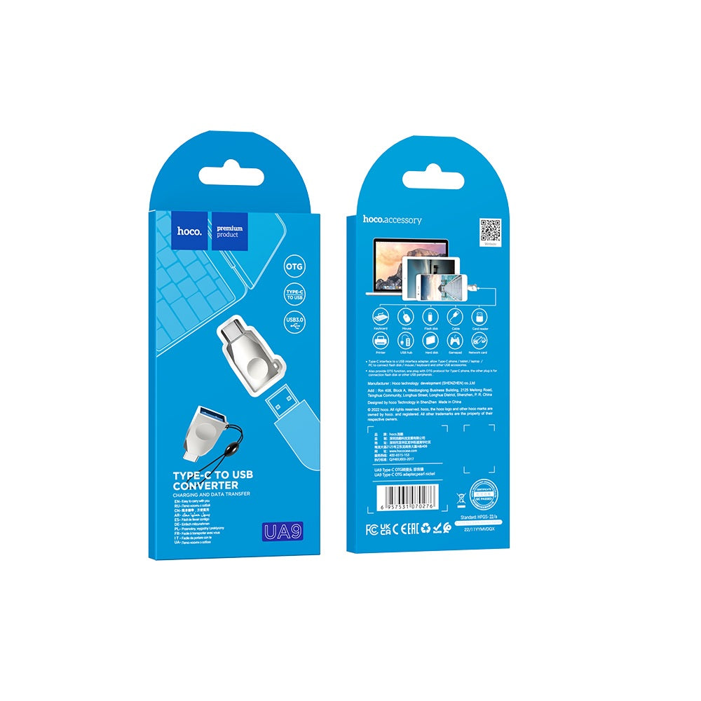Adaptador OTG Hoco UA9 Micro USB a Tipo C Carga Datos Metal
