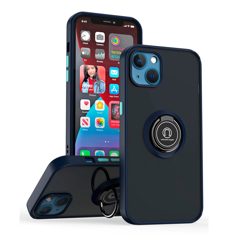 Funda Case para iPhone 12 Ahumado con Anillo Azul Antishock