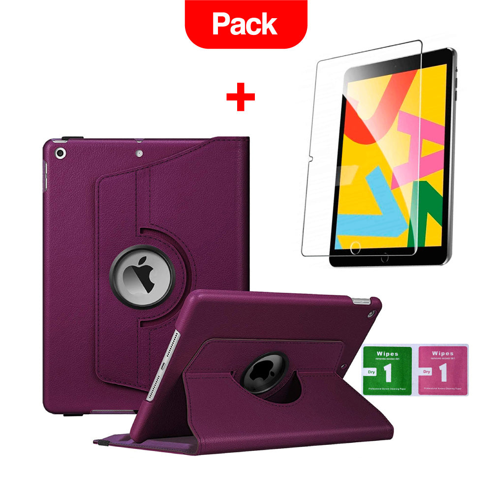 Combo Funda para iPad 10.2" 2019 A2604 360° Morado + Mica