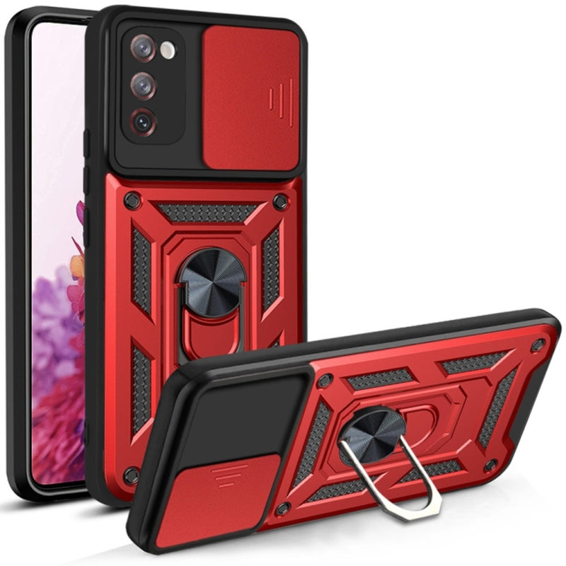 Funda Case para iPhone 14 Holder Protector Camara Rojo
