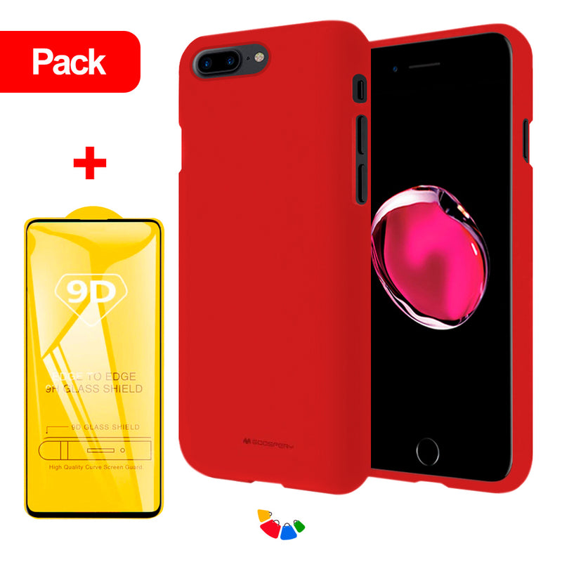 Combo Funda Case Soft Feeling Rojo + Mica 9D iPhone 7 Plus