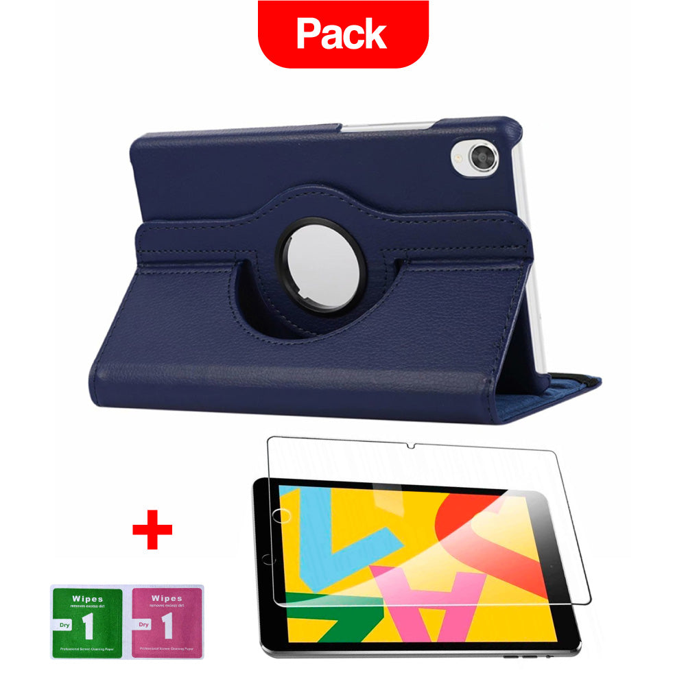 Combo Funda de iPad 2021 12.9" A2604 Giratoria Azul + Mica
