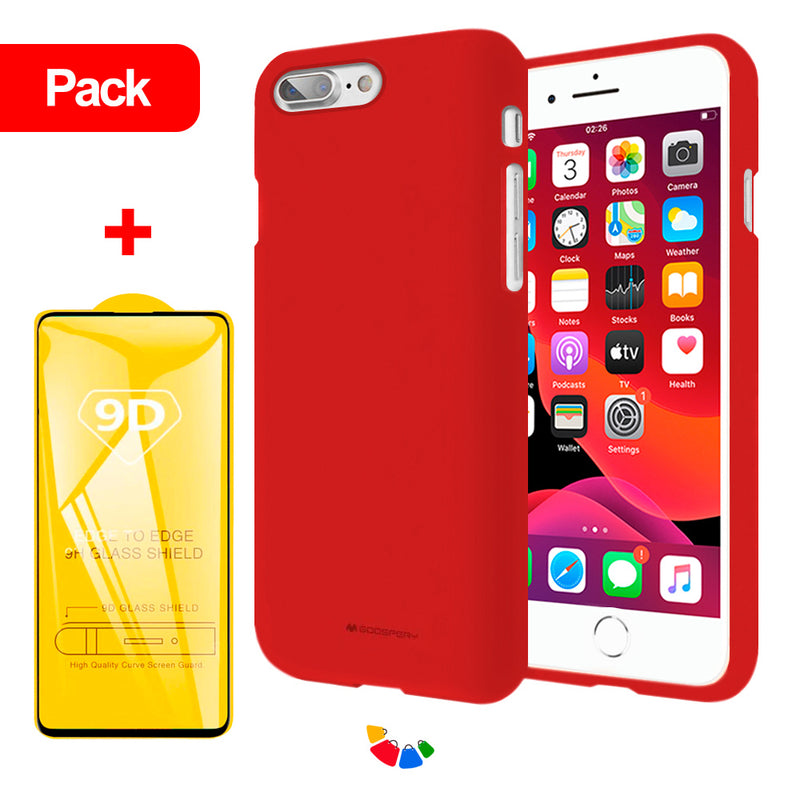 Combo Funda Case Soft Feeling Rojo + Mica 9D iPhone 8 Plus