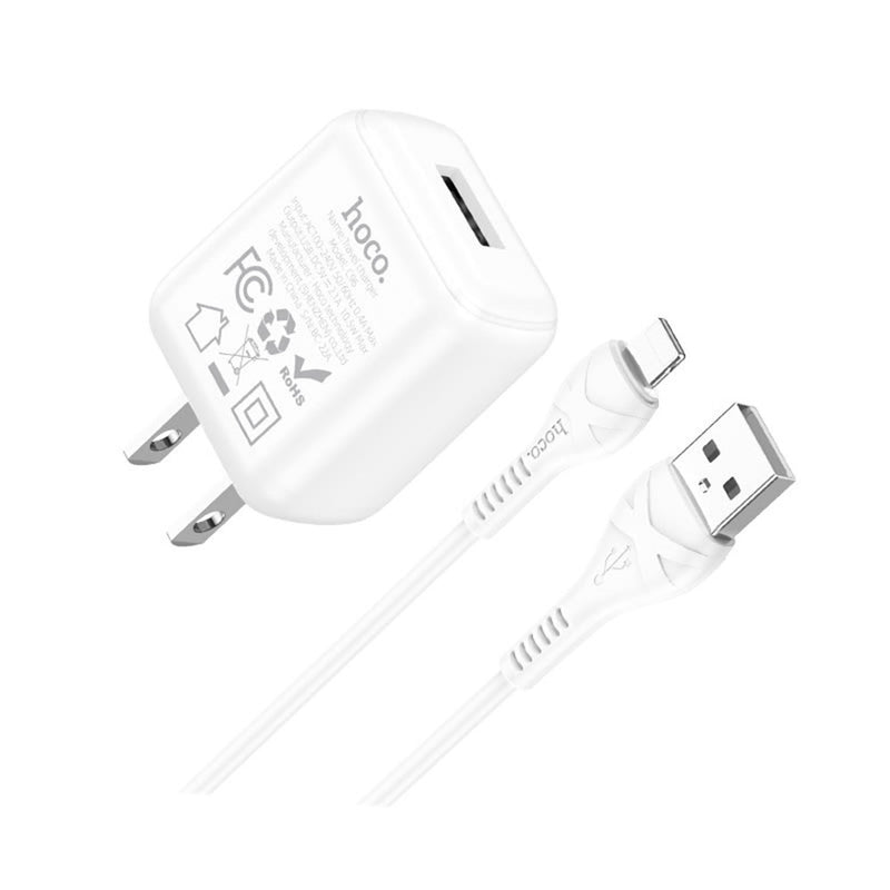 Cargador USB a Lightning y cable de 1m Hoco C96 2.1A Blanco