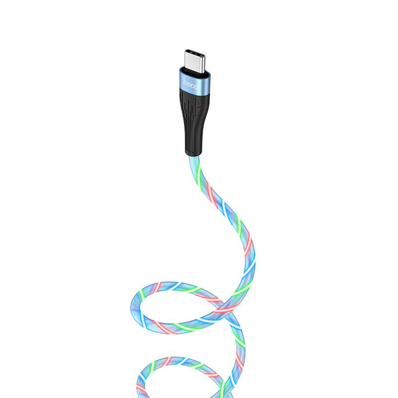 Cable USB a Tipo C 1m Hoco U85 Negro Con Luz De Calidad