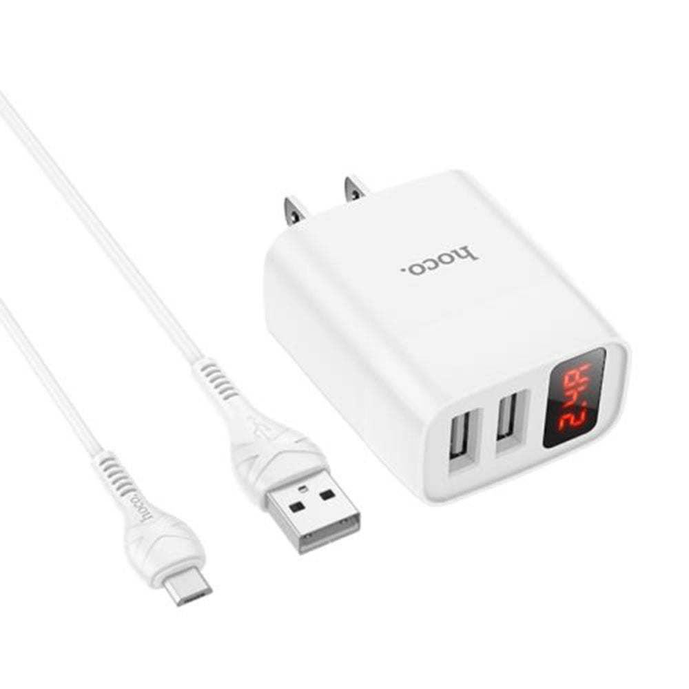 Cargador USB a Tipo C Hoco C86 Dos Puertos Rápida Blanco